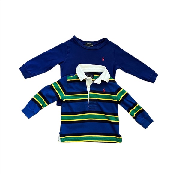 Polo Ralph Lauren baby boy shirts 12 M striped/solid blue long sleeves - Picture 2 of 10